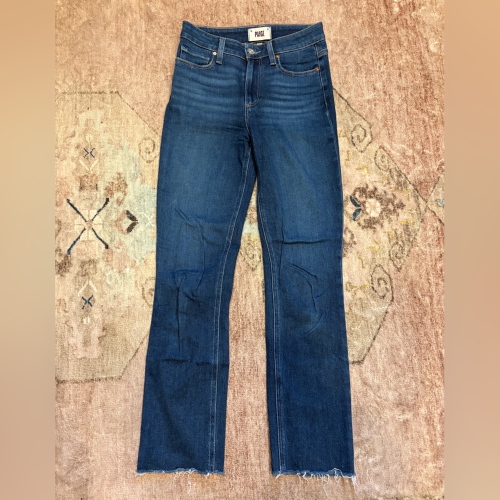 Paige Cindy Straight Leg Jeans Size 25 Ankle Raw Hem Devoted Dark Wash